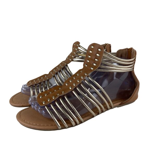 American Eagle Outfitters Shoes - American Eagle Womens Sz 6 Strappy Gladiator Sandals Flats Gold Tan Zip Back